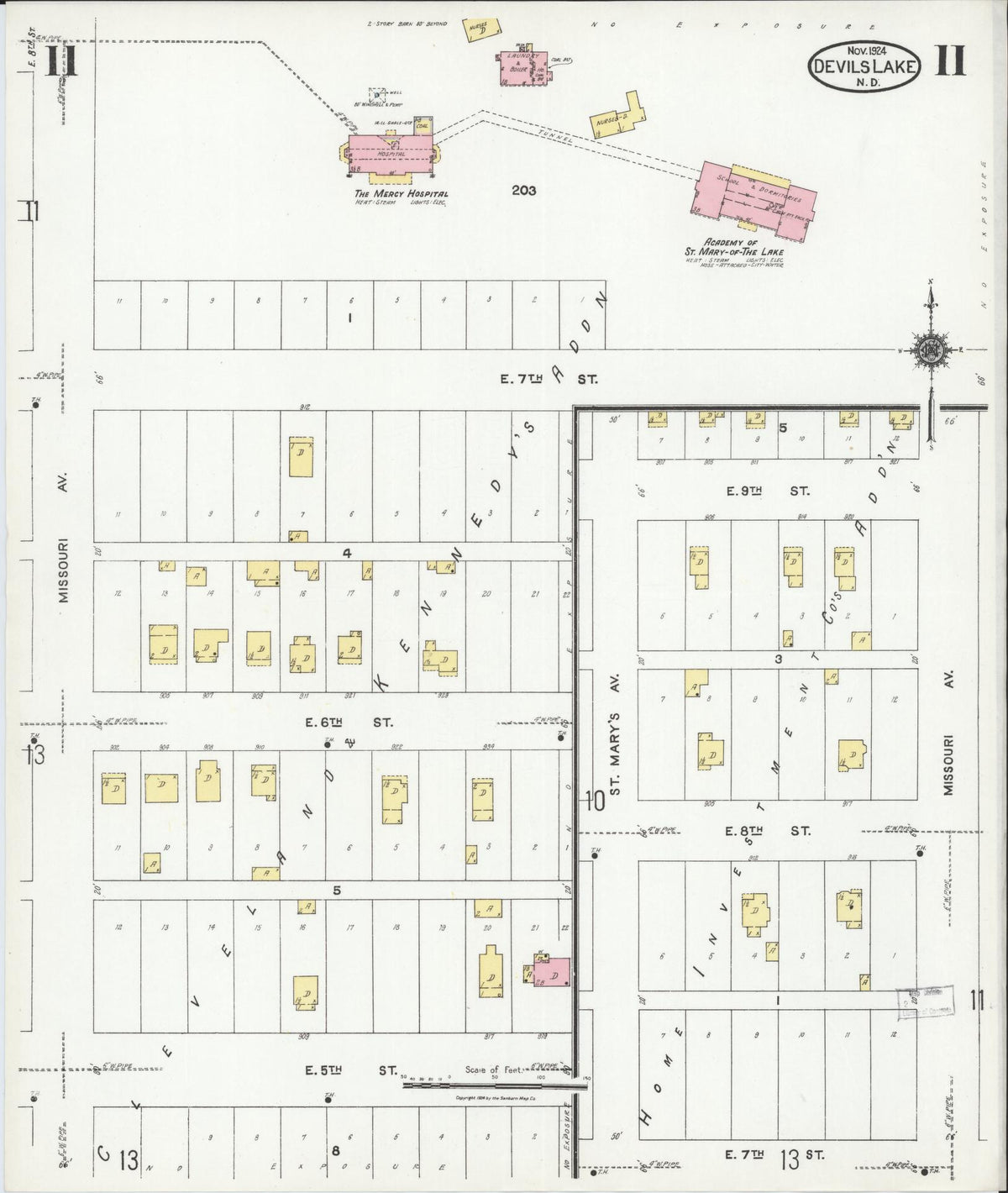 Sanborn Fire Insurance Map from Devils Lake, Ramsey County, North Dakota (1924), Sheet #0011 - Complete Map Set gallery image, historic Sanborn map, vintage wall art, North Dakota North Dakota