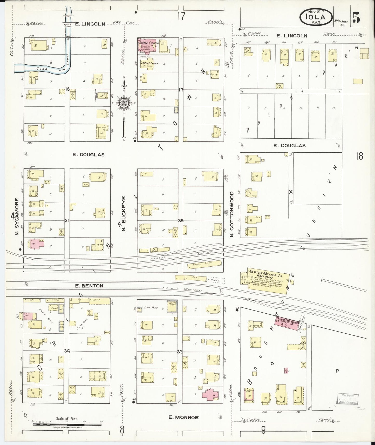 Sanborn Fire Insurance Map from Iola, Allen County, Kansas (1917), Sheet #0005 - Complete Map Set gallery image, historic Sanborn map, vintage wall art, Kansas Kansas