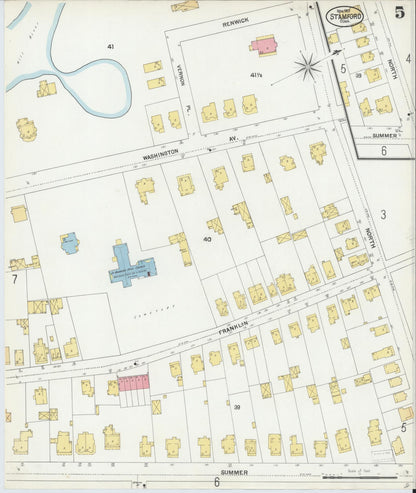 Sanborn Fire Insurance Map from Stamford, Fairfield County, Connecticut (1901), Sheet #0005 - Complete Map Set gallery image, historic Sanborn map, vintage wall art, Connecticut Connecticut