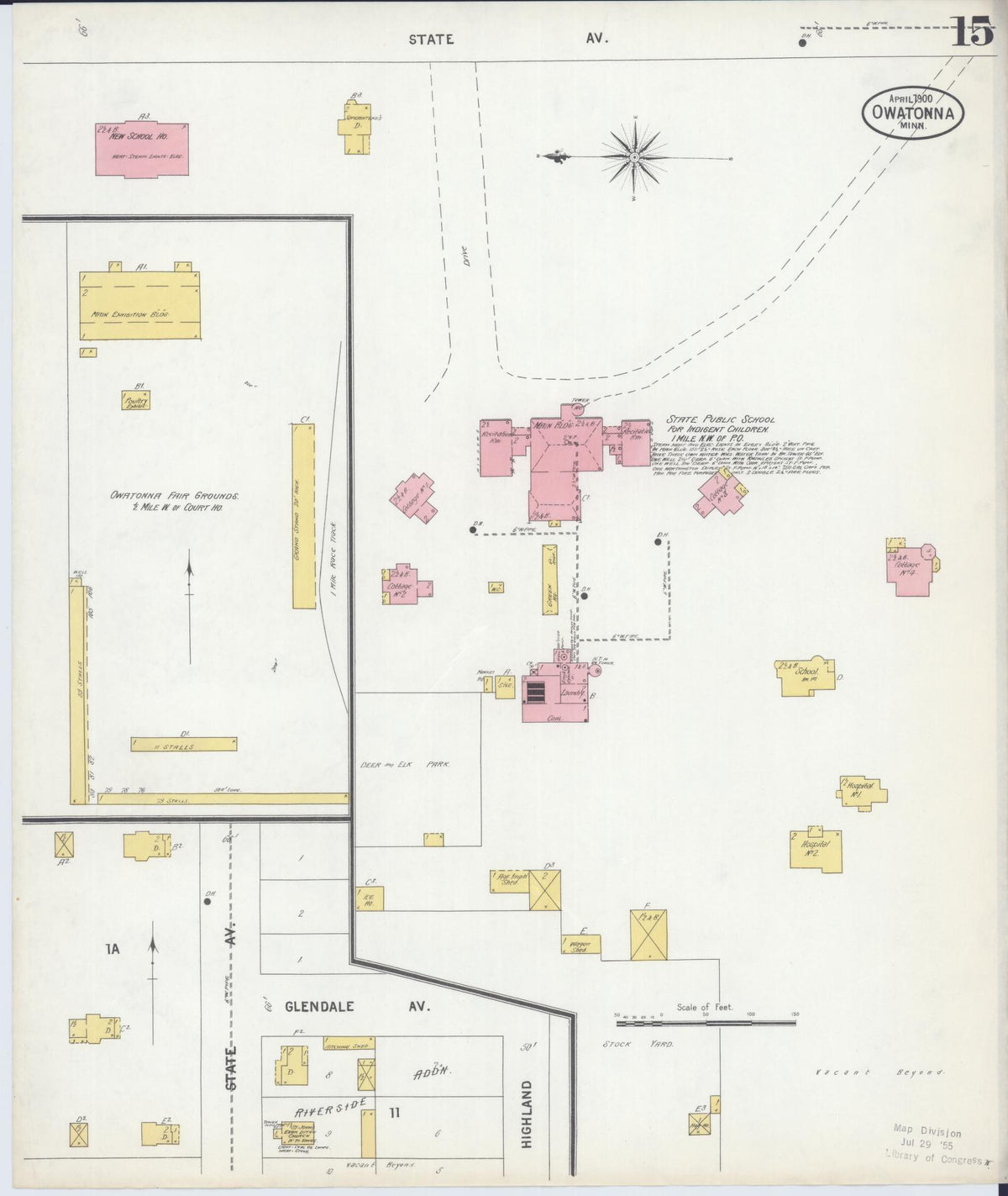 Sanborn Fire Insurance Map from Owatonna, Steele County, Minnesota (1900), Sheet #0015 - Historic Sanborn Fire Insurance Map Print, vintage old map wall art, antique decor, genealogy gift, Minnesota Minnesota map