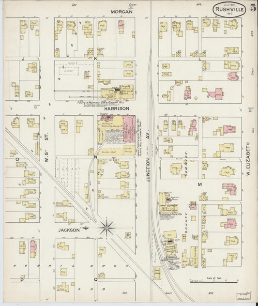 Sanborn Fire Insurance Map from Rushville, Rush County, Indiana (1887), Sheet #0005 - Historic Sanborn Fire Insurance Map Print, vintage old map wall art, antique decor, genealogy gift, Indiana Indiana map