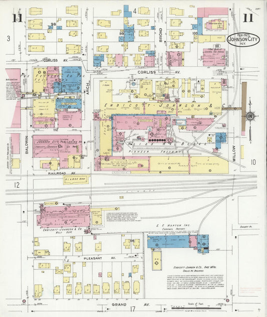 Sanborn Fire Insurance Map from Johnson City, Broome County, New York (1925), Sheet #0011 - Historic Sanborn Fire Insurance Map Print, vintage old map wall art, antique decor, genealogy gift, New York New York map