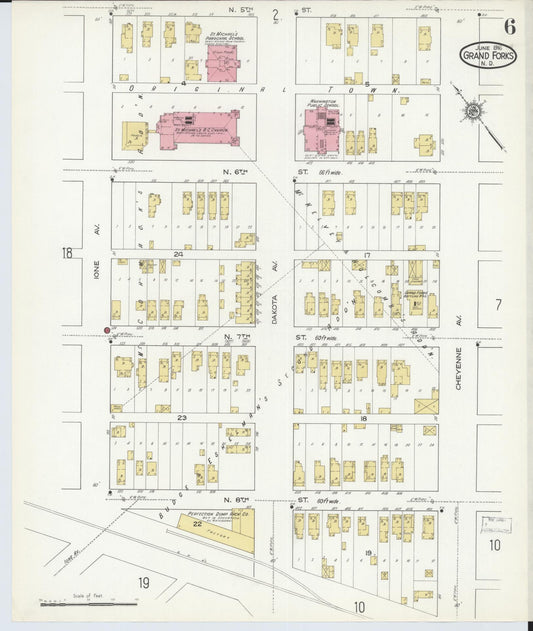 Sanborn Fire Insurance Map from Grand Forks, Grand Forks County, North Dakota (1916), Sheet #0006 - Historic Sanborn Fire Insurance Map Print, vintage old map wall art, antique decor, genealogy gift, North Dakota North Dakota map