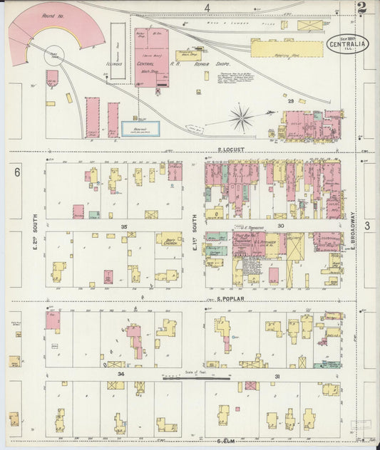 Sanborn Fire Insurance Map from Centralia, Marion, Clinton, Jefferson, and Washington Counties, Illinois (1897), Sheet #0002 - Historic Sanborn Fire Insurance Map Print, vintage old map wall art, antique decor, genealogy gift, Illinois Illinois map