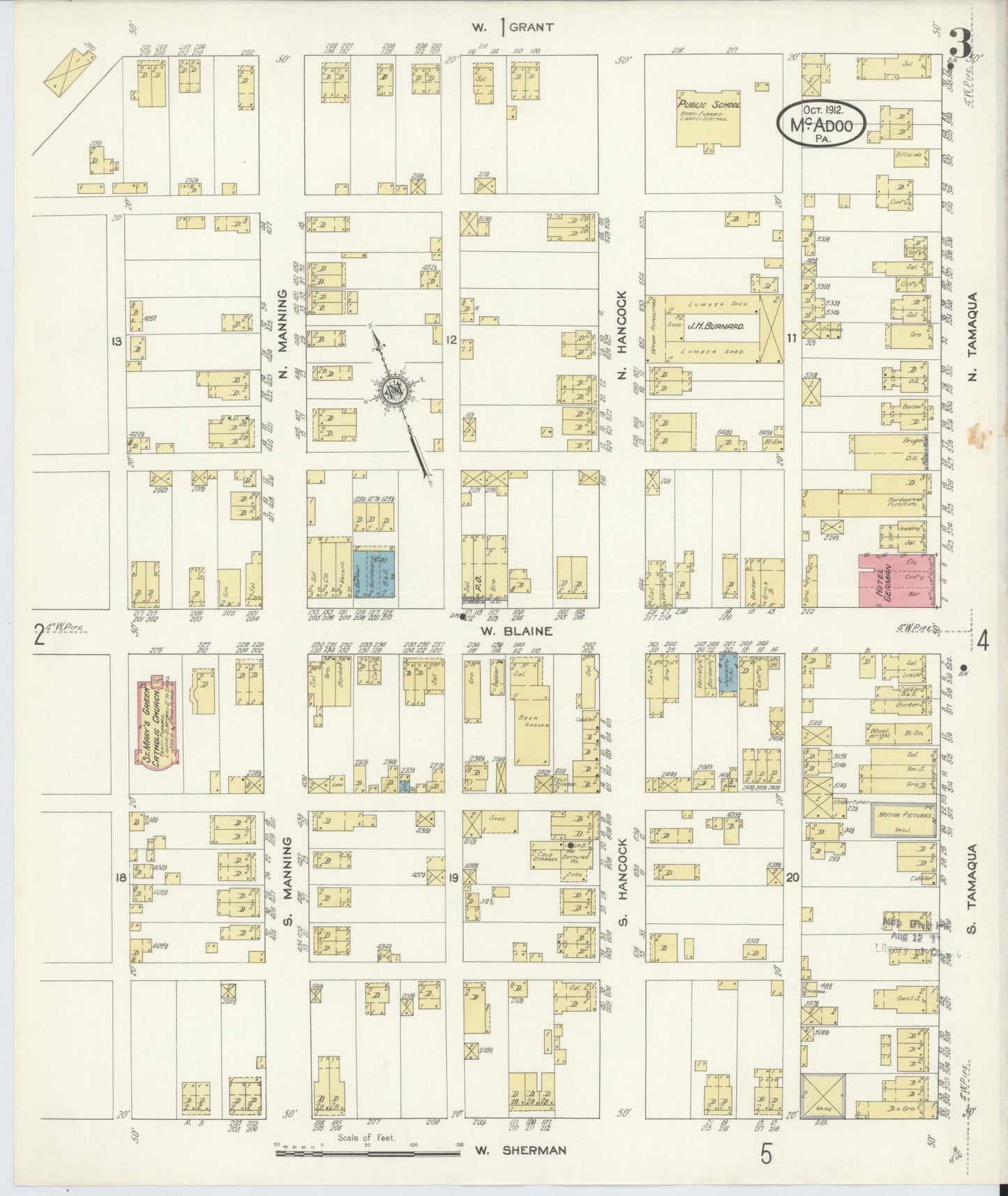 Sanborn Fire Insurance Map from McAdoo, Schuylkill County, Pennsylvania (1912), Sheet #0003 - Historic Sanborn Fire Insurance Map Print, vintage old map wall art, antique decor, genealogy gift, Pennsylvania Pennsylvania map