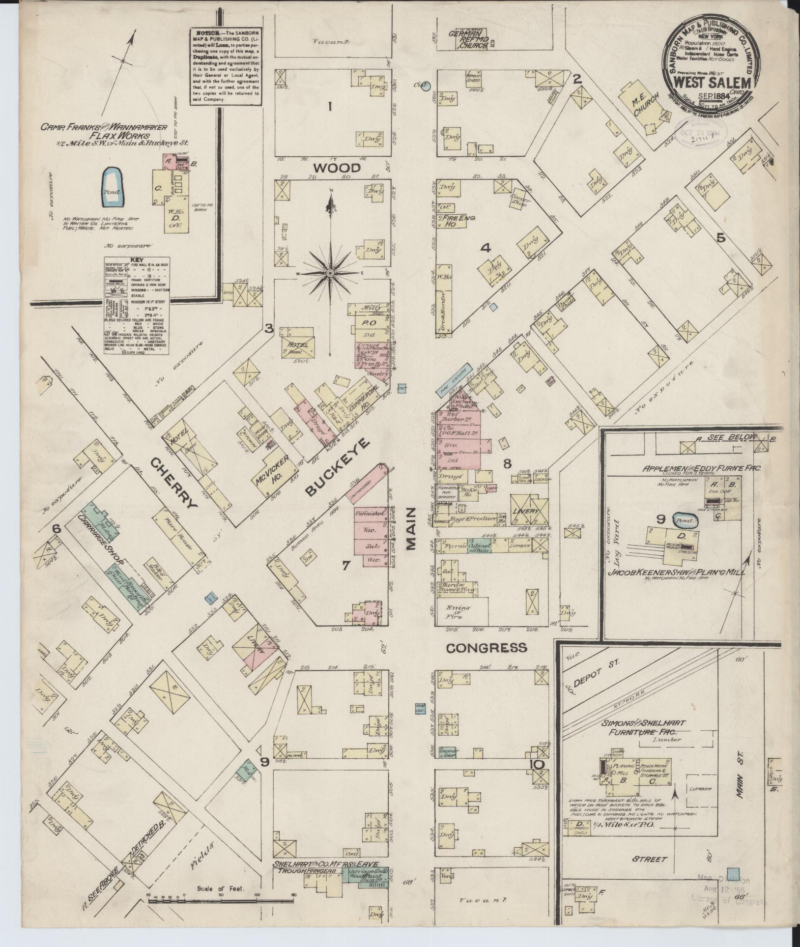 Sanborn Fire Insurance Map from West Salem, Wayne County, Ohio (1884), Sheet #0001 - Historic Sanborn Fire Insurance Map Print, vintage old map wall art, antique decor, genealogy gift, Ohio Ohio map
