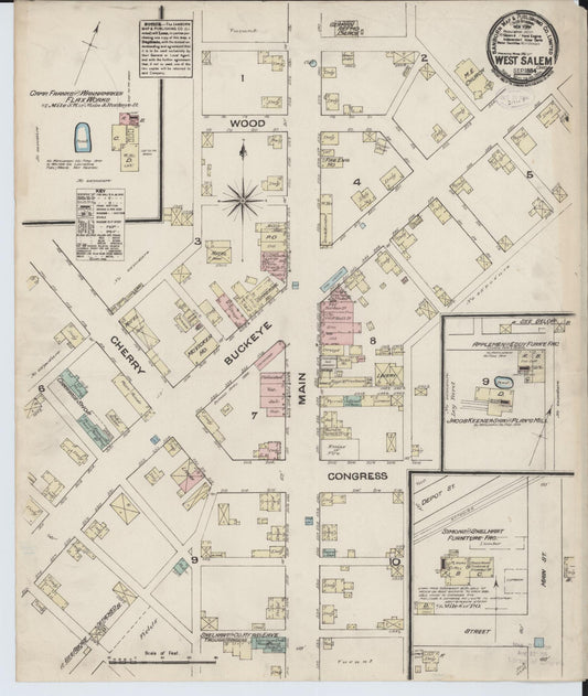 Sanborn Fire Insurance Map from West Salem, Wayne County, Ohio (1884), Sheet #0001 - Historic Sanborn Fire Insurance Map Print, vintage old map wall art, antique decor, genealogy gift, Ohio Ohio map