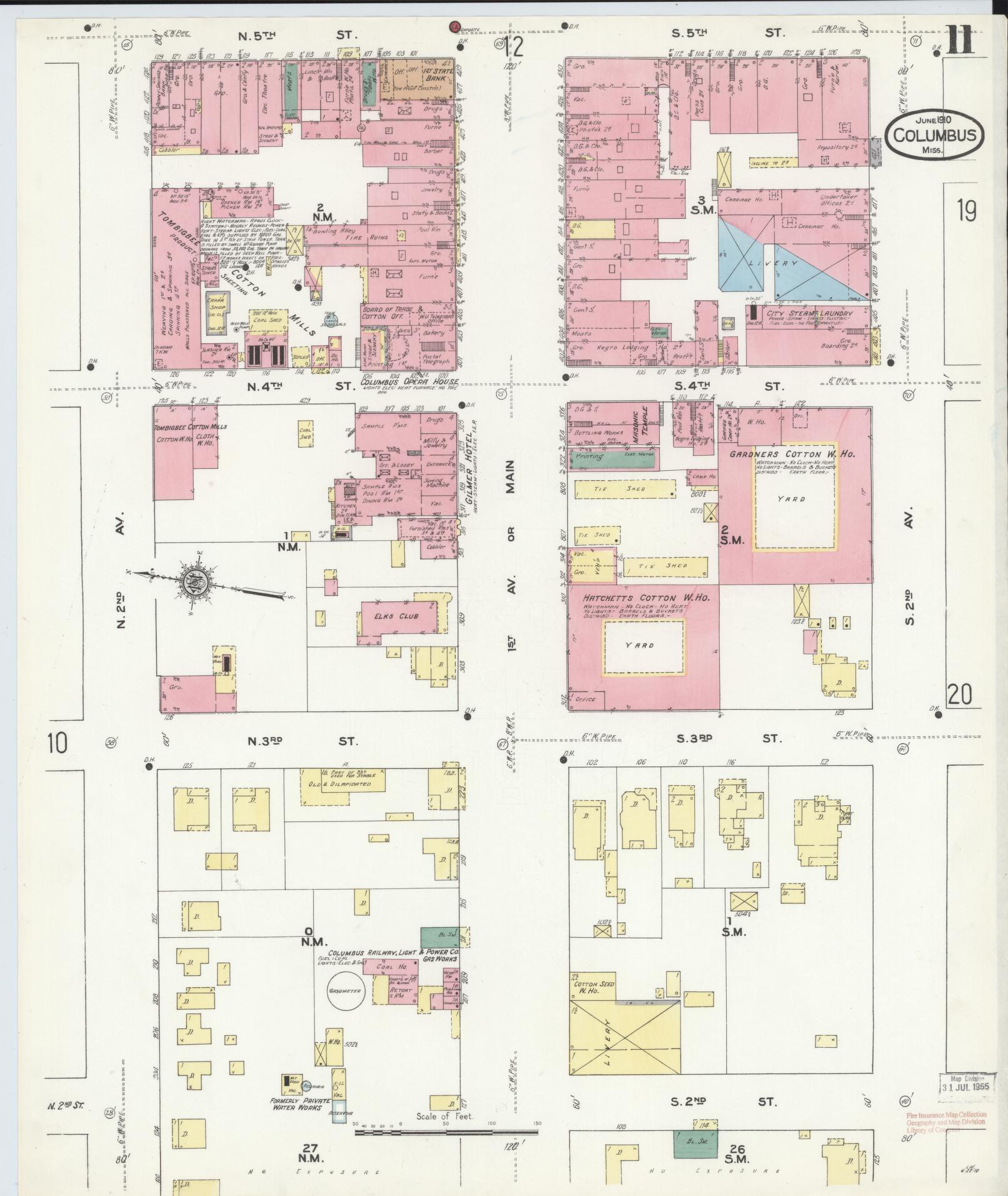 Sanborn Fire Insurance Map from Columbus, Lowndes County, Mississippi (1910), Sheet #0011 - Historic Sanborn Fire Insurance Map Print, vintage old map wall art, antique decor, genealogy gift, Mississippi Mississippi map