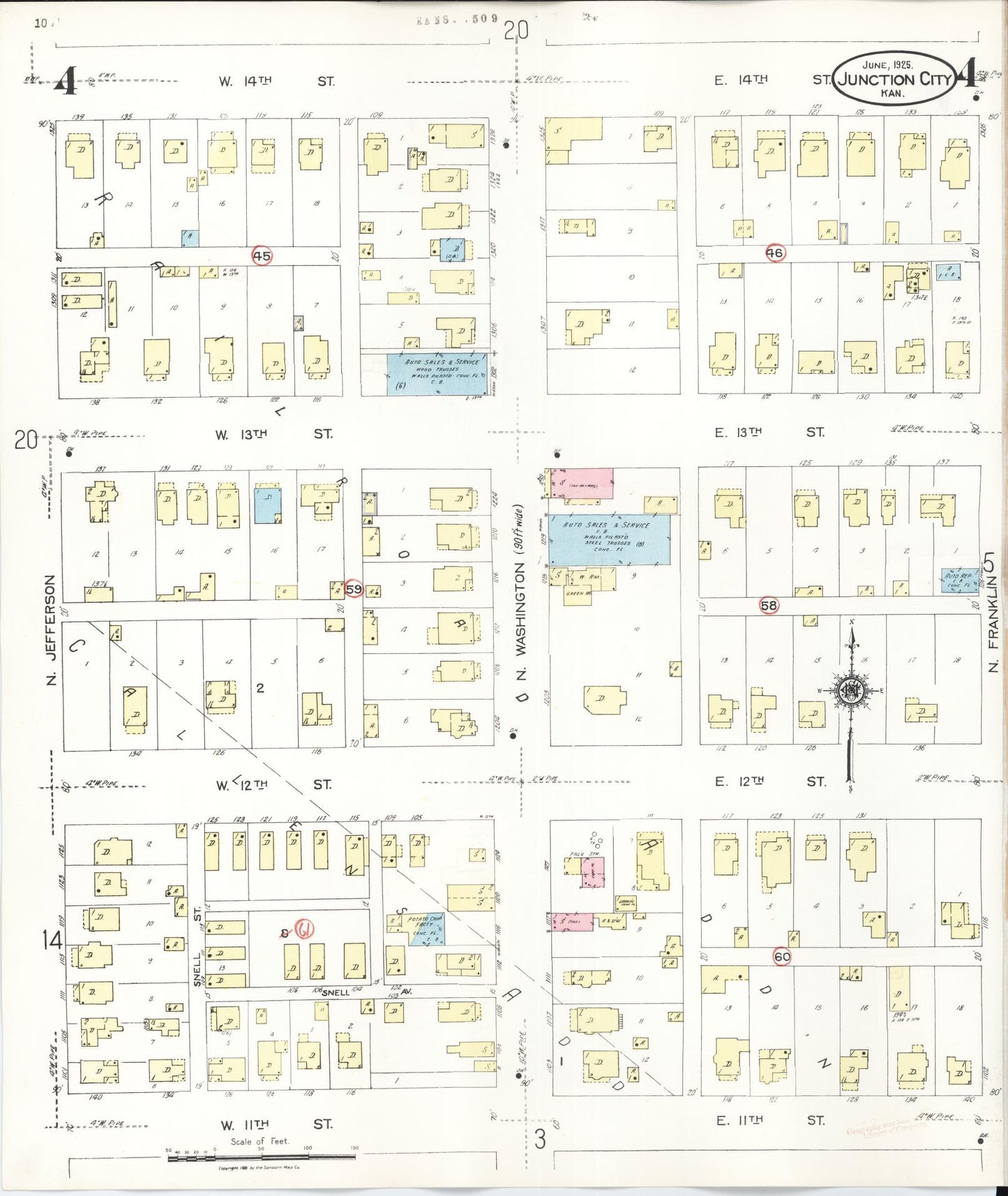 Sanborn Fire Insurance Map from Junction City, Geary County, Kansas (1947), Sheet #0004 - Historic Sanborn Fire Insurance Map Print, vintage old map wall art, antique decor, genealogy gift, Kansas Kansas map