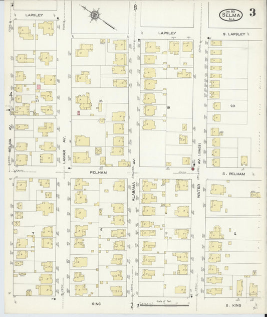 Sanborn Fire Insurance Map from Selma, Dallas County, Alabama (1913), Sheet #0003 - Historic Sanborn Fire Insurance Map Print, vintage old map wall art, antique decor, genealogy gift, Alabama Alabama map