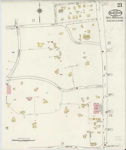 Sanborn Fire Insurance Map from Manchester, Hartford County, Connecticut (1919), Sheet #0021 - Complete Map Set gallery image, historic Sanborn map, vintage wall art, Connecticut Connecticut
