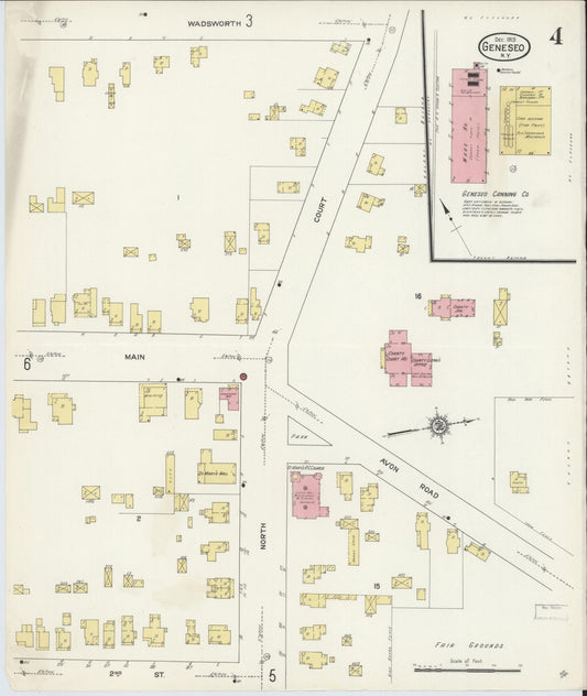 Sanborn Fire Insurance Map from Geneseo, Livingston County, New York (1913), Sheet #0004 - Historic Sanborn Fire Insurance Map Print, vintage old map wall art, antique decor, genealogy gift, New York New York map