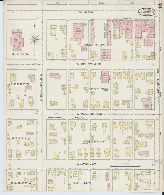 Sanborn Fire Insurance Map from Jackson, Jackson County, Michigan (1886), Sheet #0002 - Historic Sanborn Fire Insurance Map Print, vintage old map wall art, antique decor, genealogy gift, Michigan Michigan map
