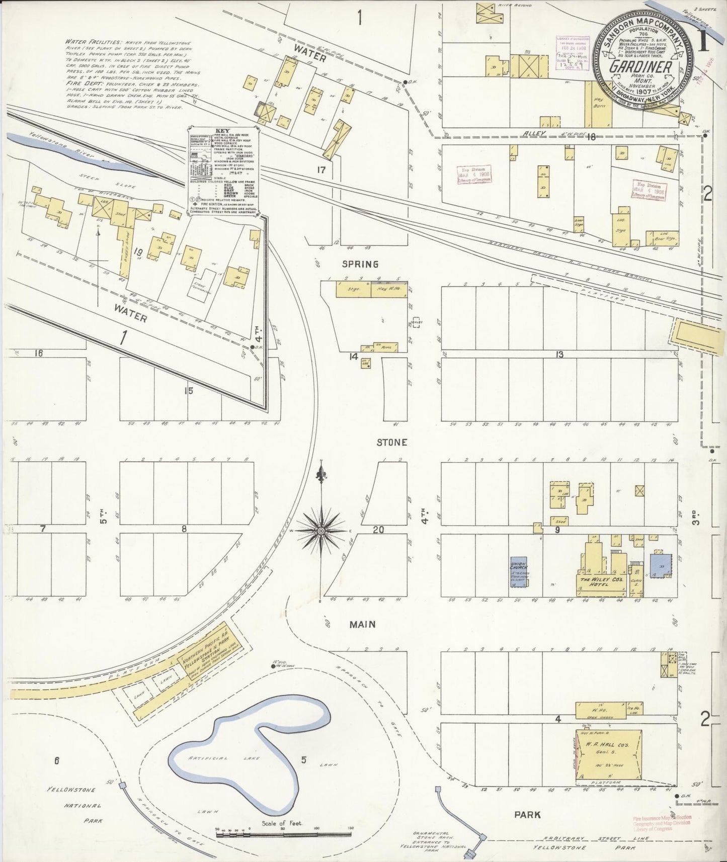 Sanborn Fire Insurance Map from Gardiner, Park County, Montana (1907), Sheet #0001 - Historic Sanborn Fire Insurance Map Print, vintage old map wall art, antique decor, genealogy gift, Montana Montana map