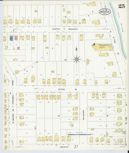Sanborn Fire Insurance Map from Warren, Trumbull County, Ohio (1908), Sheet #0025 - Historic Sanborn Fire Insurance Map Print, vintage old map wall art, antique decor, genealogy gift, Ohio Ohio map
