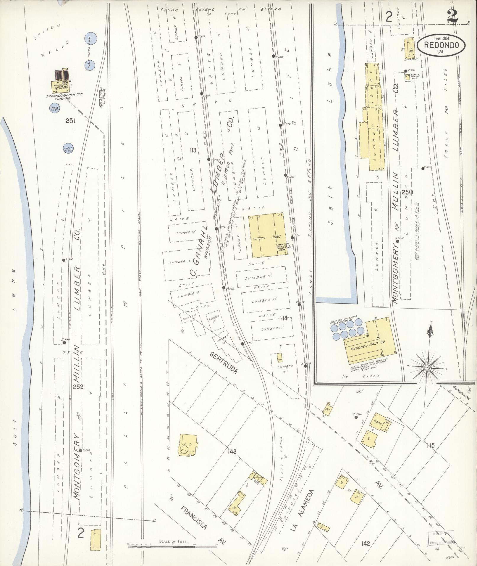 Sanborn Fire Insurance Map from Redondo Beach, Los Angeles County, California (1904), Sheet #0002 - Complete Map Set gallery image, historic Sanborn map, vintage wall art, California California