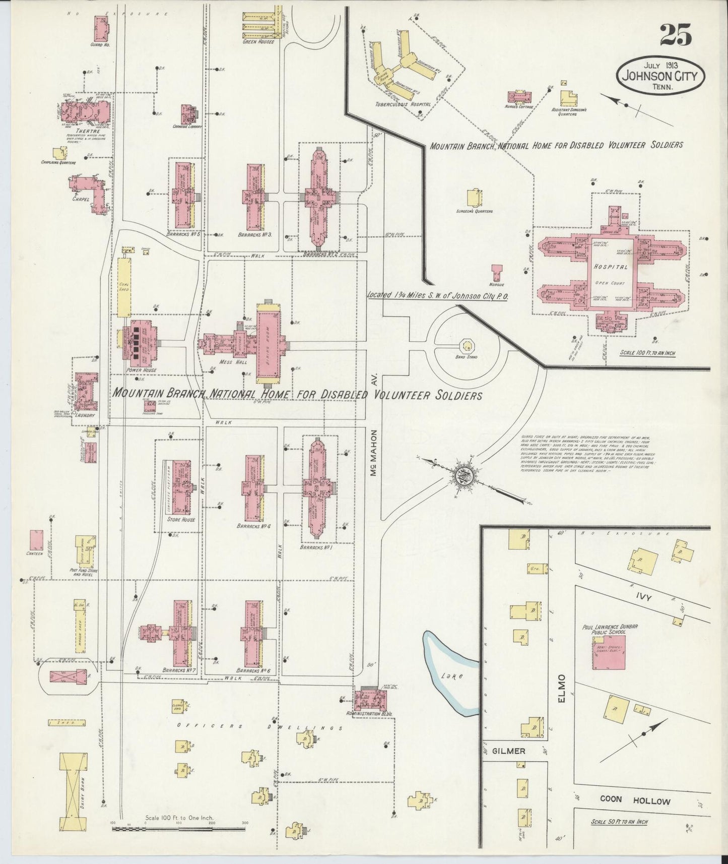 Sanborn Fire Insurance Map from Johnson City, Washington County, Tennessee (1913), Sheet #0025 - Complete Map Set gallery image, historic Sanborn map, vintage wall art, Tennessee Tennessee