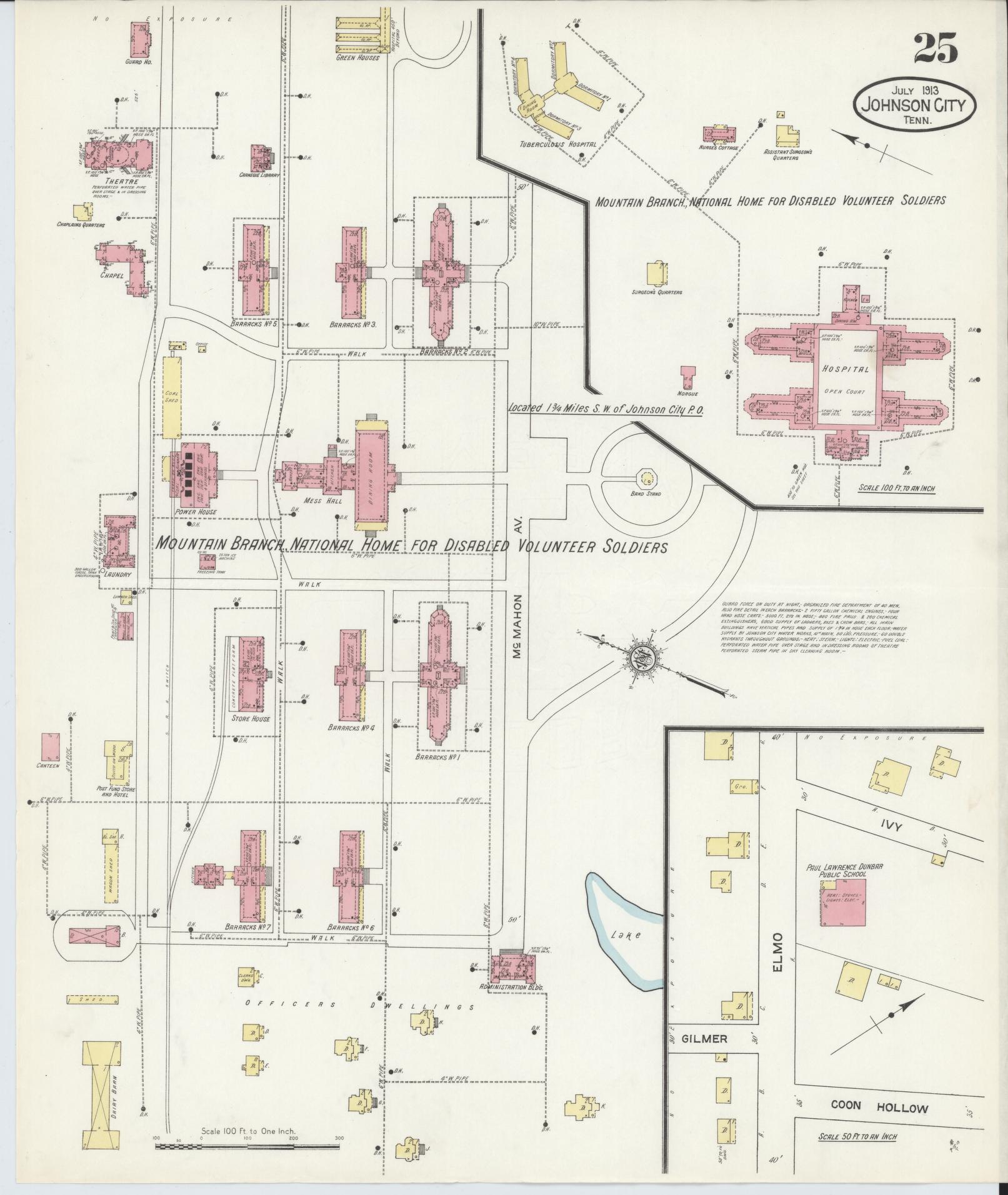 Sanborn Fire Insurance Map from Johnson City, Washington County, Tennessee (1913), Sheet #0025 - Complete Map Set gallery image, historic Sanborn map, vintage wall art, Tennessee Tennessee