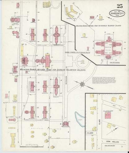 Sanborn Fire Insurance Map from Johnson City, Washington County, Tennessee (1913), Sheet #0025 - Complete Map Set gallery image, historic Sanborn map, vintage wall art, Tennessee Tennessee