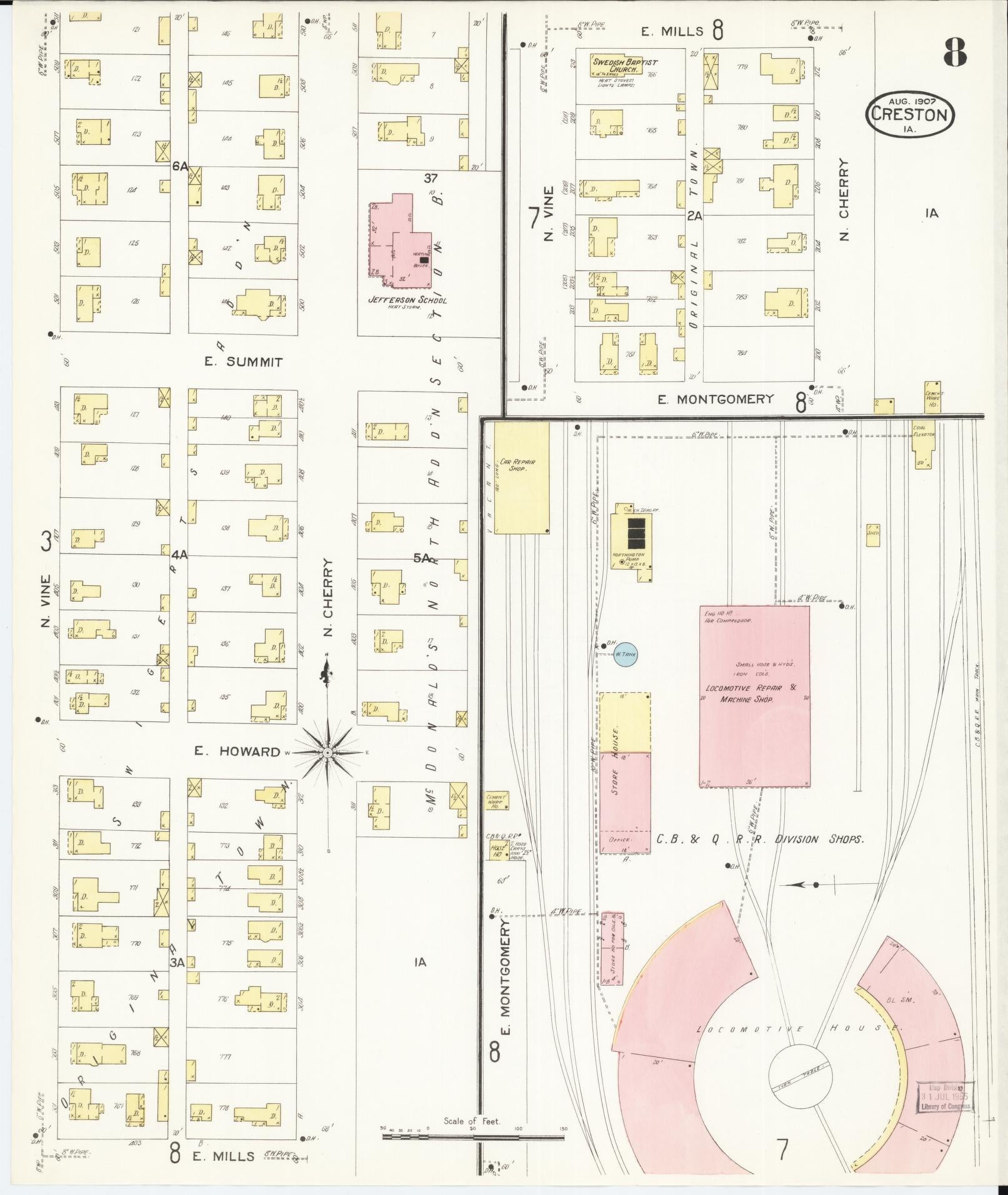 Sanborn Fire Insurance Map from Creston, Union County, Iowa (1907), Sheet #0008 - Historic Sanborn Fire Insurance Map Print, vintage old map wall art