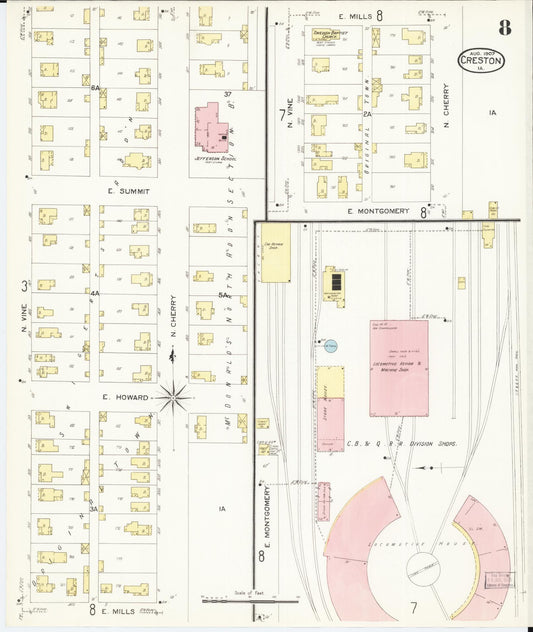 Sanborn Fire Insurance Map from Creston, Union County, Iowa (1907), Sheet #0008 - Historic Sanborn Fire Insurance Map Print, vintage old map wall art