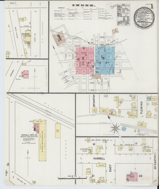 Sanborn Fire Insurance Map from Howell, Livingston County, Michigan (1888), Sheet #0001 - Complete Map Set gallery image, historic Sanborn map, vintage wall art, Michigan Michigan