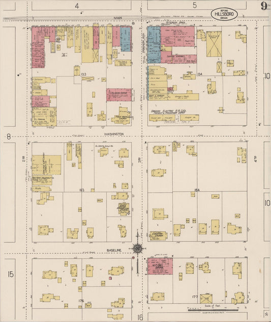 Sanborn Fire Insurance Map from Hillsboro, Washington County, Oregon (1921), Sheet #0009 - Historic Sanborn Fire Insurance Map Print, vintage old map wall art, antique decor, genealogy gift, Oregon Oregon map