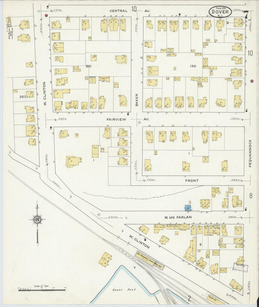Sanborn Fire Insurance Map from Dover, Morris County, New Jersey (1916), Sheet #0007 - Historic Sanborn Fire Insurance Map Print, vintage old map wall art, antique decor, genealogy gift, New Jersey New Jersey map