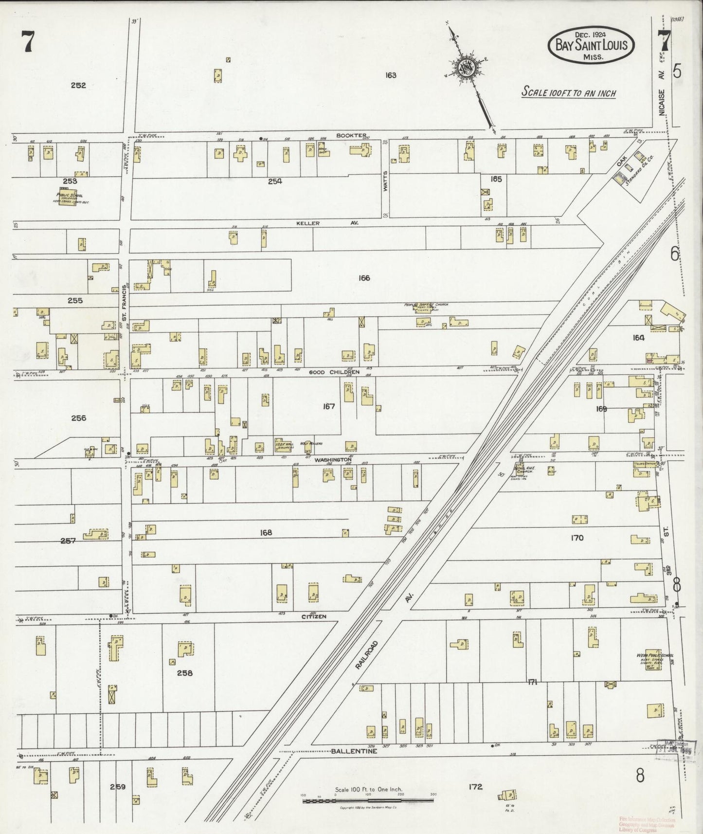 Sanborn Fire Insurance Map from Bay Saint Louis, Hancock County, Mississippi (1924), Sheet #0007 - Complete Map Set gallery image, historic Sanborn map, vintage wall art, Mississippi Mississippi
