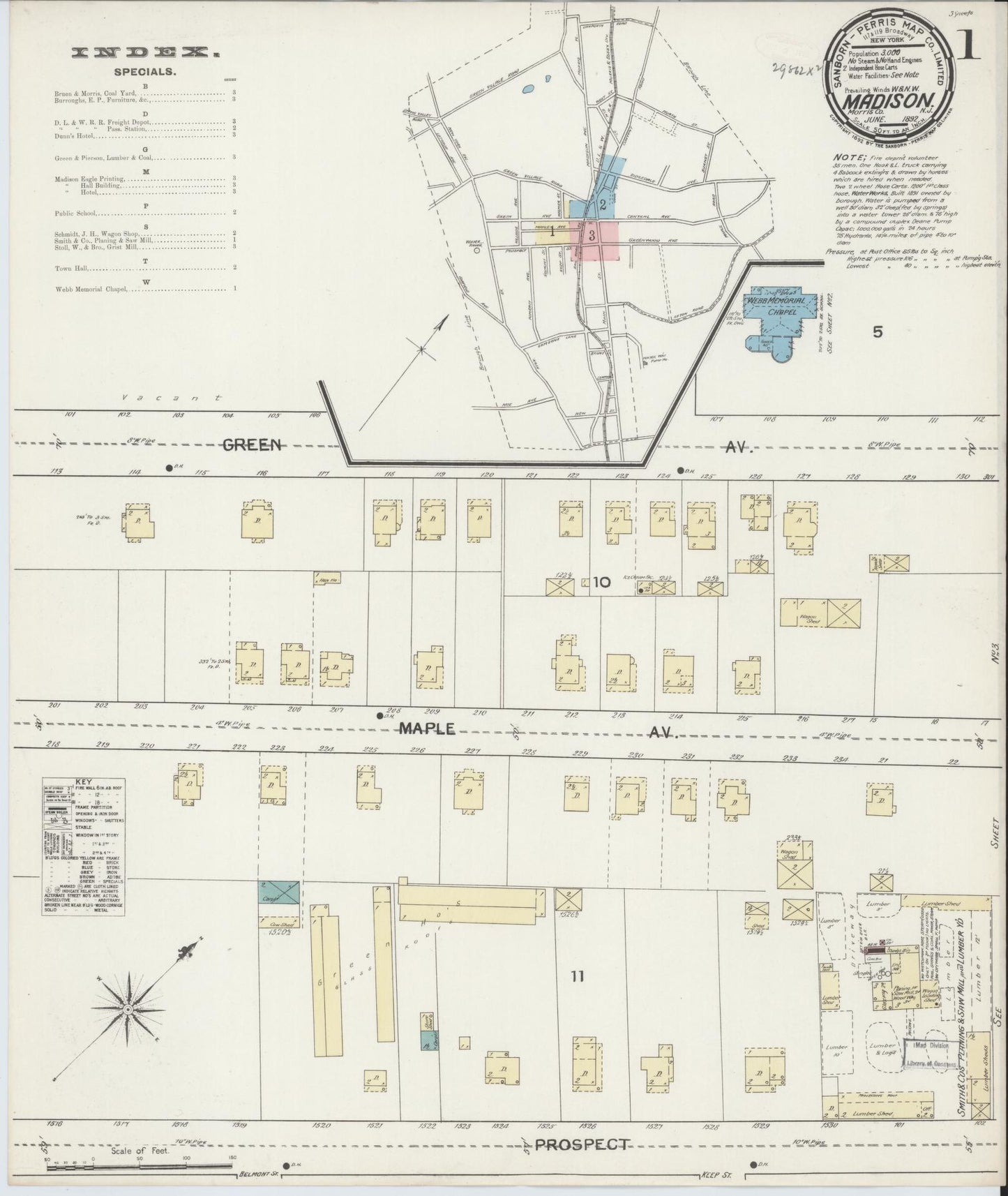 Sanborn Fire Insurance Map from Madison, Morris County, New Jersey. (1892) – Historic Sanborn Fire Insurance Map Print