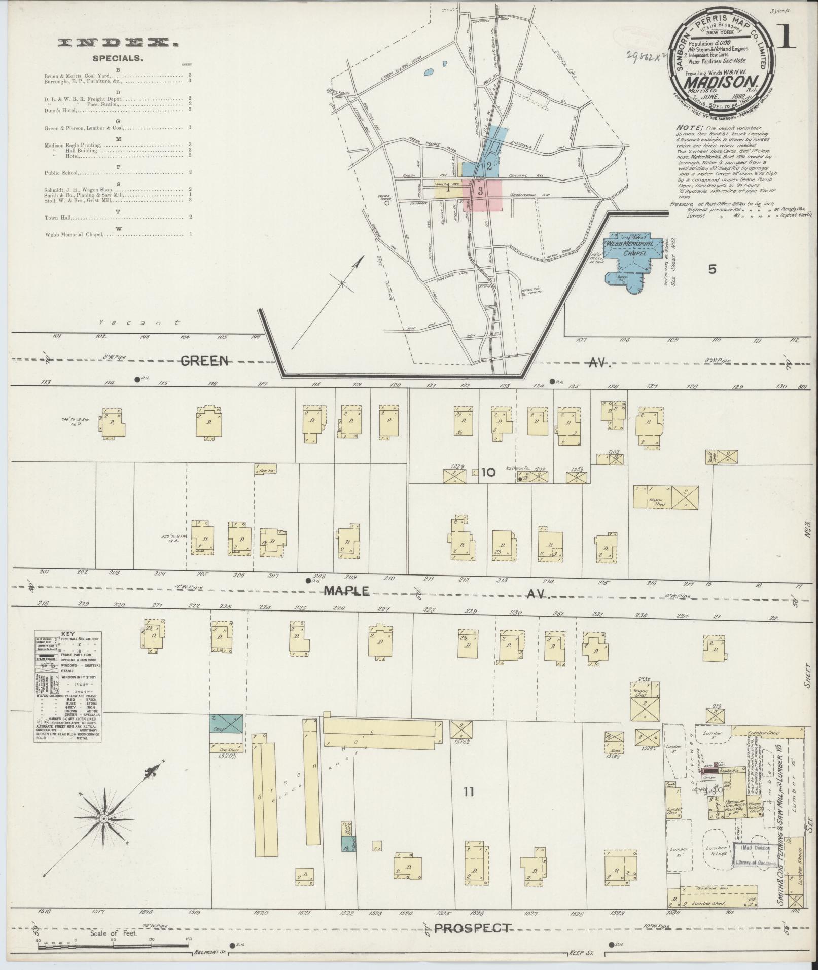 Sanborn Fire Insurance Map from Madison, Morris County, New Jersey. (1892) – Historic Sanborn Fire Insurance Map Print
