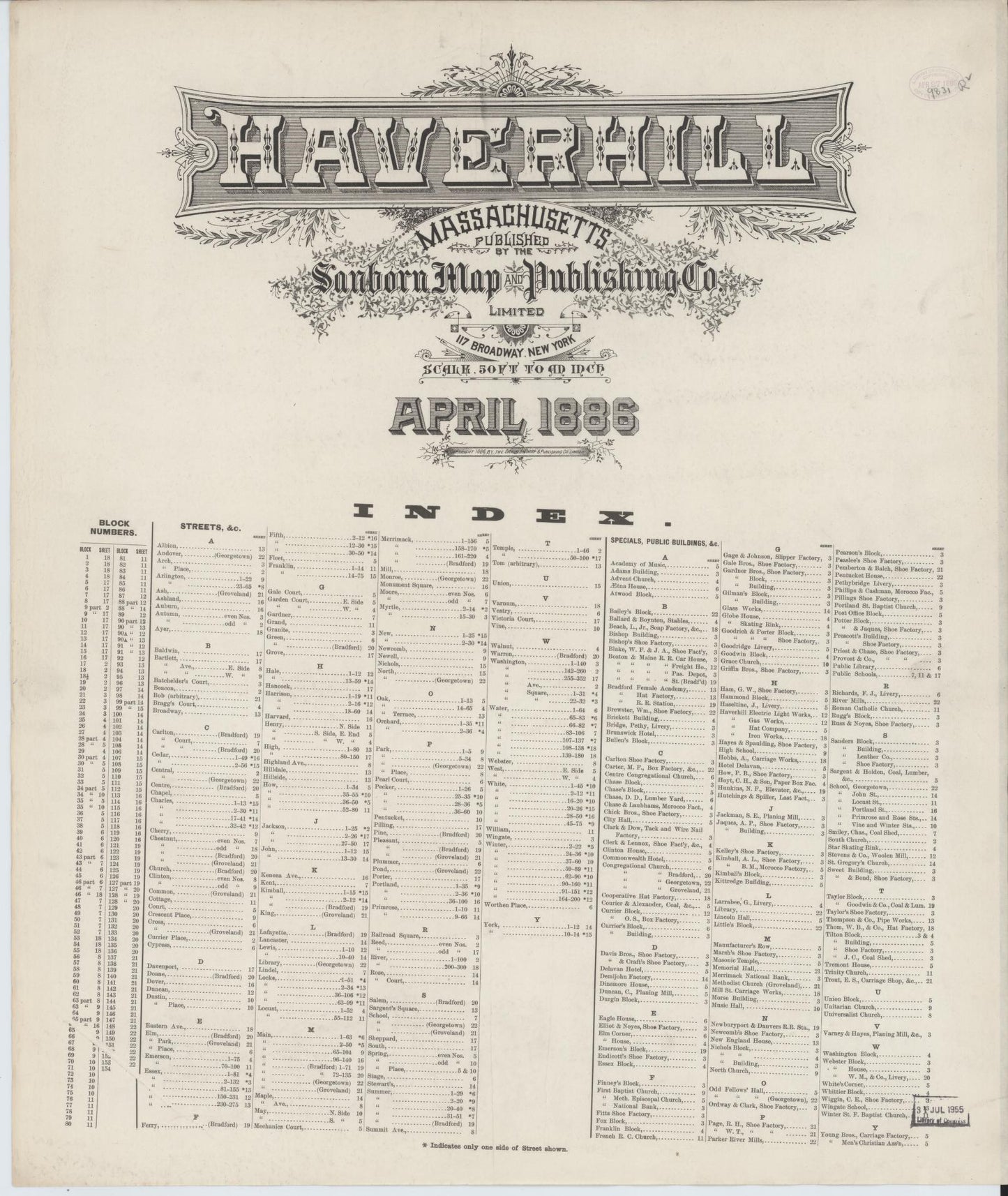 Sanborn Fire Insurance Map from Haverhill, Essex County, Massachusetts. (1886) – Historic Sanborn Fire Insurance Map Print