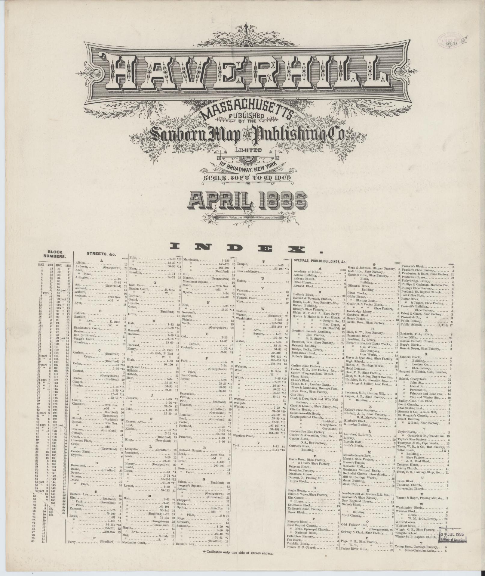 Sanborn Fire Insurance Map from Haverhill, Essex County, Massachusetts. (1886) – Historic Sanborn Fire Insurance Map Print