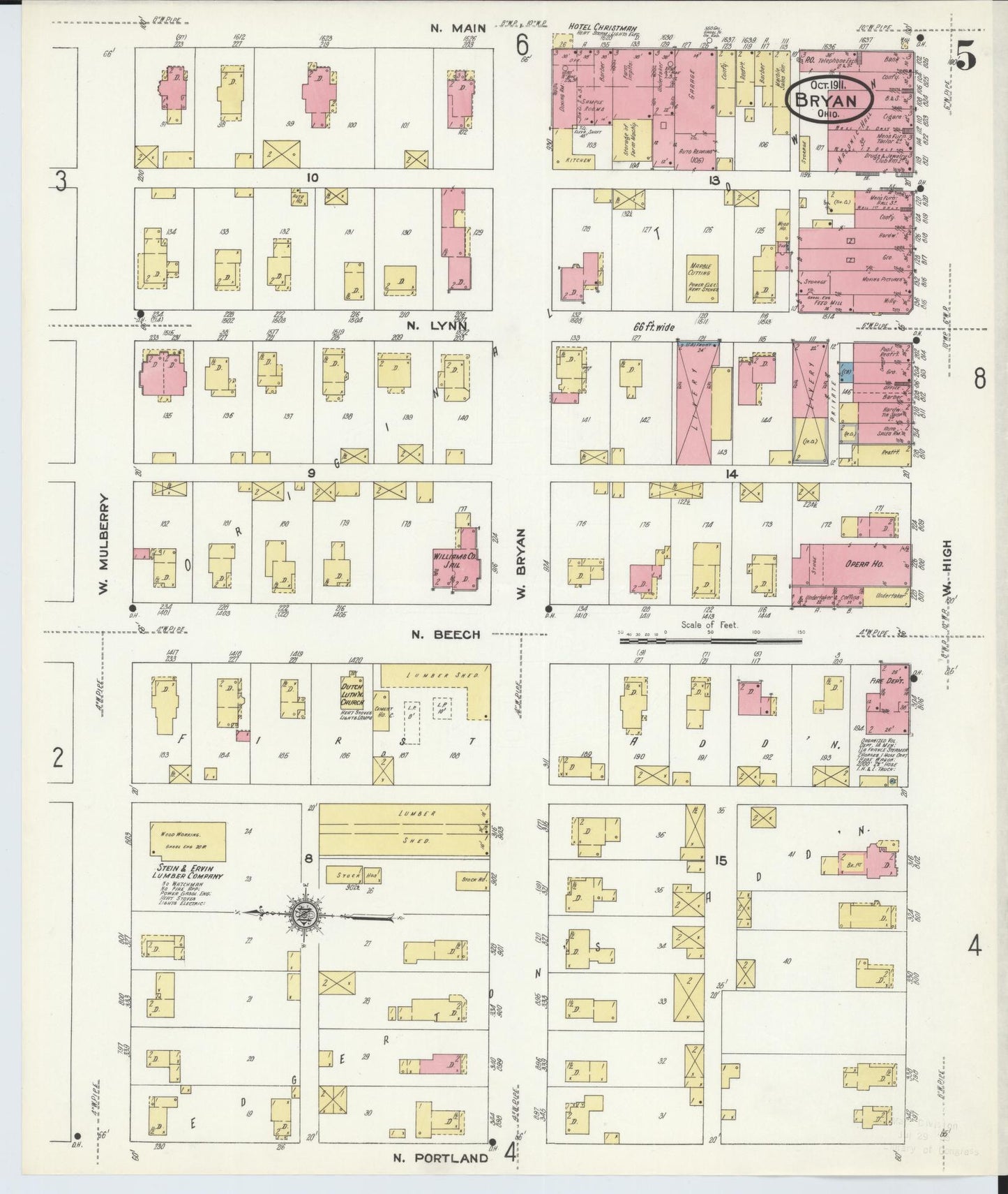 Sanborn Fire Insurance Map from Bryan, Williams County, Ohio (1911), Sheet #0005 - Historic Sanborn Fire Insurance Map Print, vintage old map wall art, antique decor, genealogy gift, Ohio Ohio map