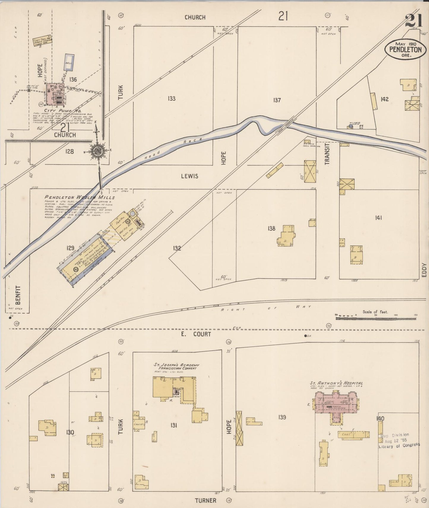Sanborn Fire Insurance Map from Pendleton, Umatilla County, Oregon (1910), Sheet #0021 - Historic Sanborn Fire Insurance Map Print, vintage old map wall art, antique decor, genealogy gift, Oregon Oregon map