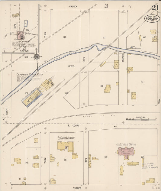 Sanborn Fire Insurance Map from Pendleton, Umatilla County, Oregon (1910), Sheet #0021 - Historic Sanborn Fire Insurance Map Print, vintage old map wall art, antique decor, genealogy gift, Oregon Oregon map