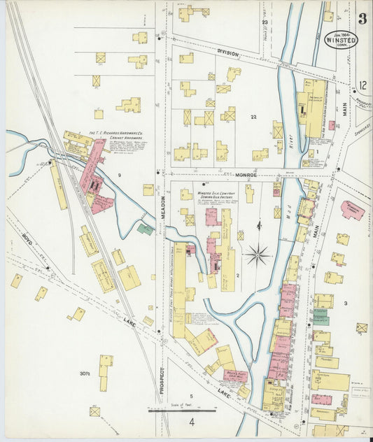Sanborn Fire Insurance Map from Winsted, Litchfield County, Connecticut (1904), Sheet #0003 - Historic Sanborn Fire Insurance Map Print, vintage old map wall art, antique decor, genealogy gift, Connecticut Connecticut map