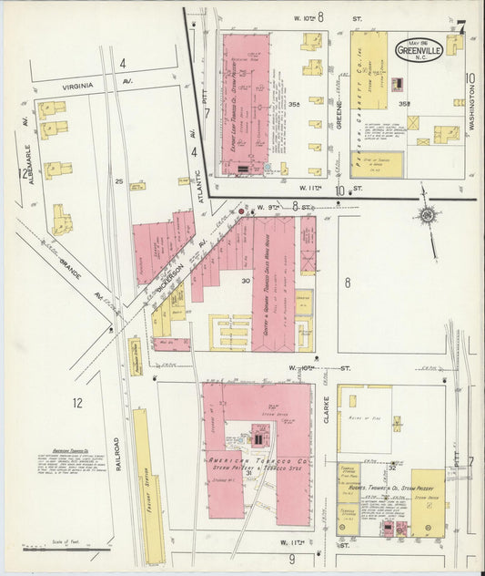 Sanborn Fire Insurance Map from Greenville, Pitt County, North Carolina (1916), Sheet #0007 - Historic Sanborn Fire Insurance Map Print, vintage old map wall art, antique decor, genealogy gift, North Carolina North Carolina map