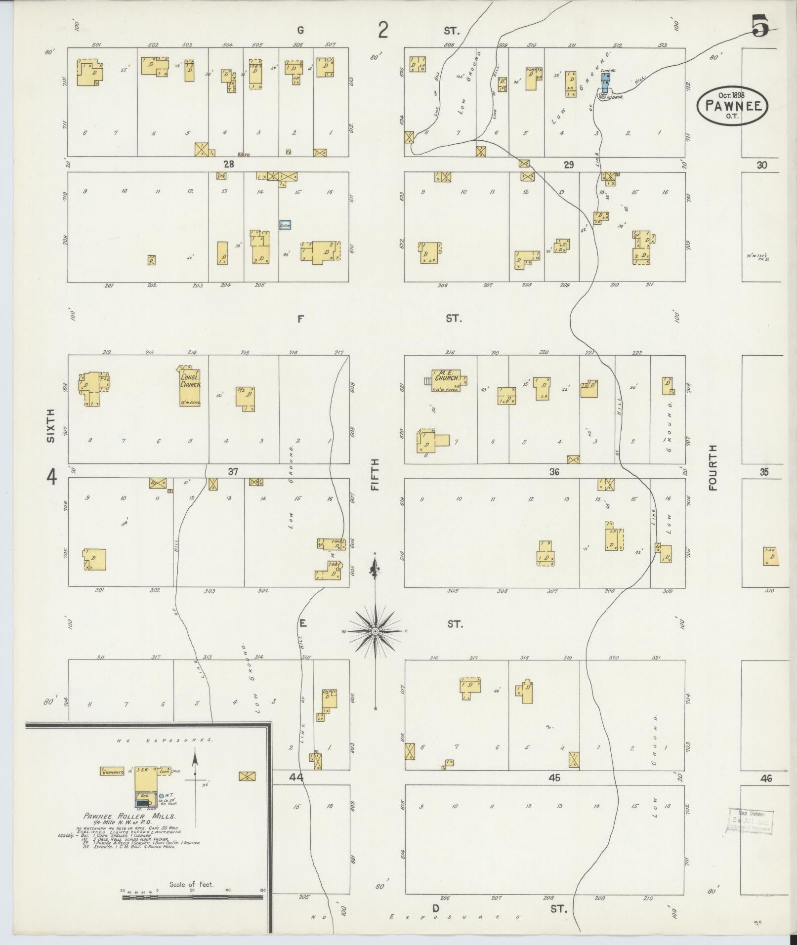 Sanborn Fire Insurance Map from Pawnee, Pawnee County, Oklahoma (1898), Sheet #0005 - Complete Map Set gallery image, historic Sanborn map, vintage wall art, Oklahoma Oklahoma