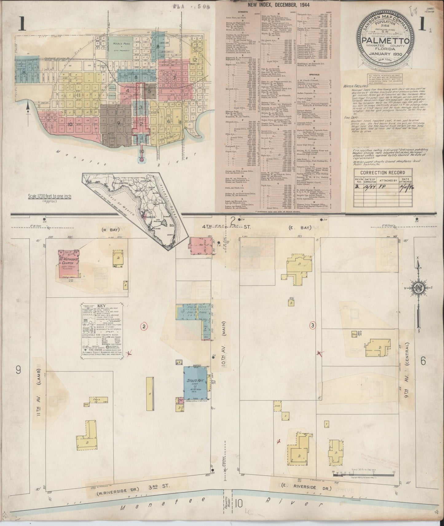 Sanborn Fire Insurance Map from Palmetto, Manatee County, Florida (1944), Sheet #0001 - Complete Map Set gallery image, historic Sanborn map, vintage wall art, Florida Florida