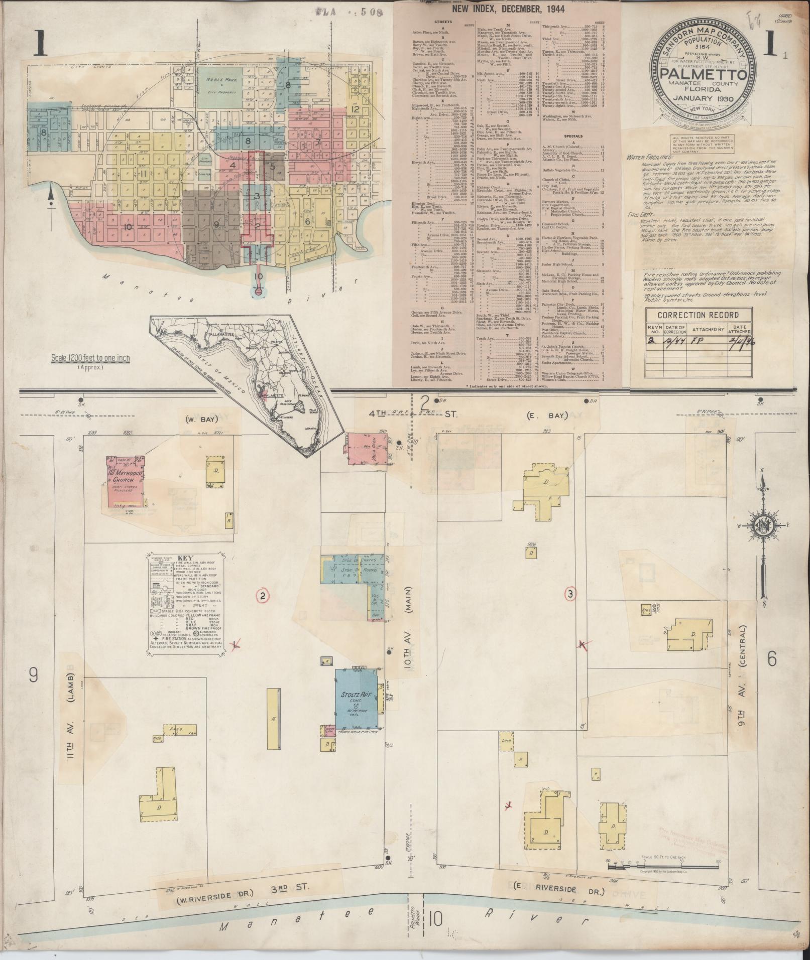 Sanborn Fire Insurance Map from Palmetto, Manatee County, Florida (1944), Sheet #0001 - Complete Map Set gallery image, historic Sanborn map, vintage wall art, Florida Florida