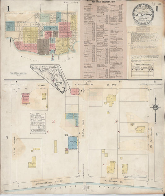 Sanborn Fire Insurance Map from Palmetto, Manatee County, Florida (1944), Sheet #0001 - Complete Map Set gallery image, historic Sanborn map, vintage wall art, Florida Florida