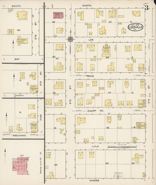 Sanborn Fire Insurance Map from Leesville, Vernon Parish, Louisiana (1922), Sheet #0003 - Historic Sanborn Fire Insurance Map Print, vintage old map wall art, antique decor, genealogy gift, Louisiana Louisiana map