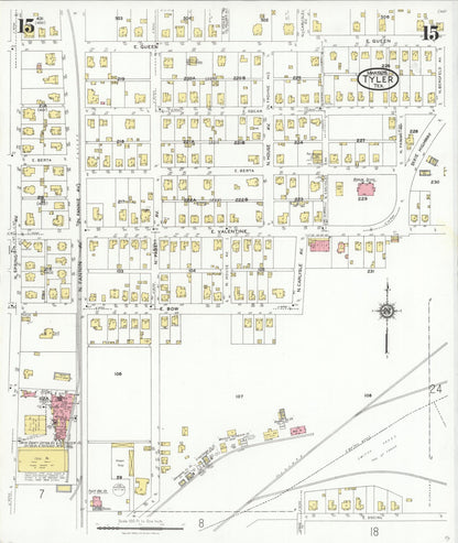 Sanborn Fire Insurance Map from Tyler, Smith County, Texas (1928), Sheet #0015 - Historic Sanborn Fire Insurance Map Print, vintage old map wall art, antique decor, genealogy gift, Texas Texas map
