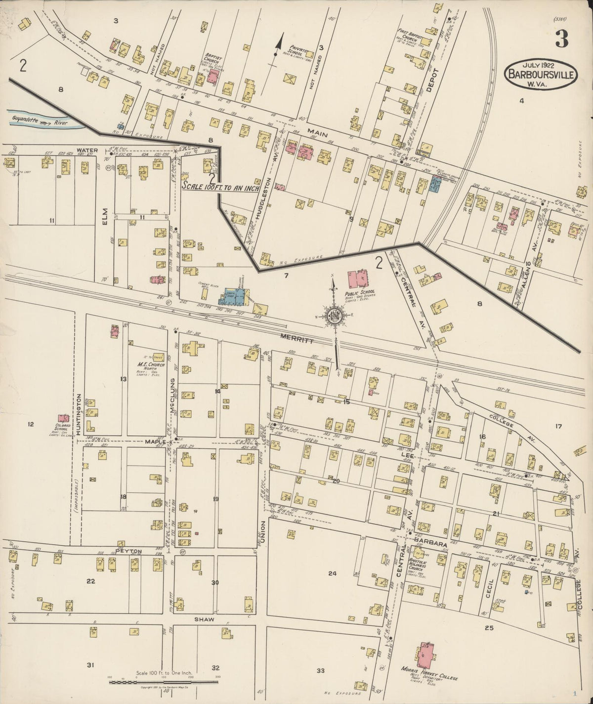 Sanborn Fire Insurance Map from Barboursville, Cabell County, West Virginia (1922), Sheet #0003 - Complete Map Set gallery image, historic Sanborn map, vintage wall art, West Virginia West Virginia