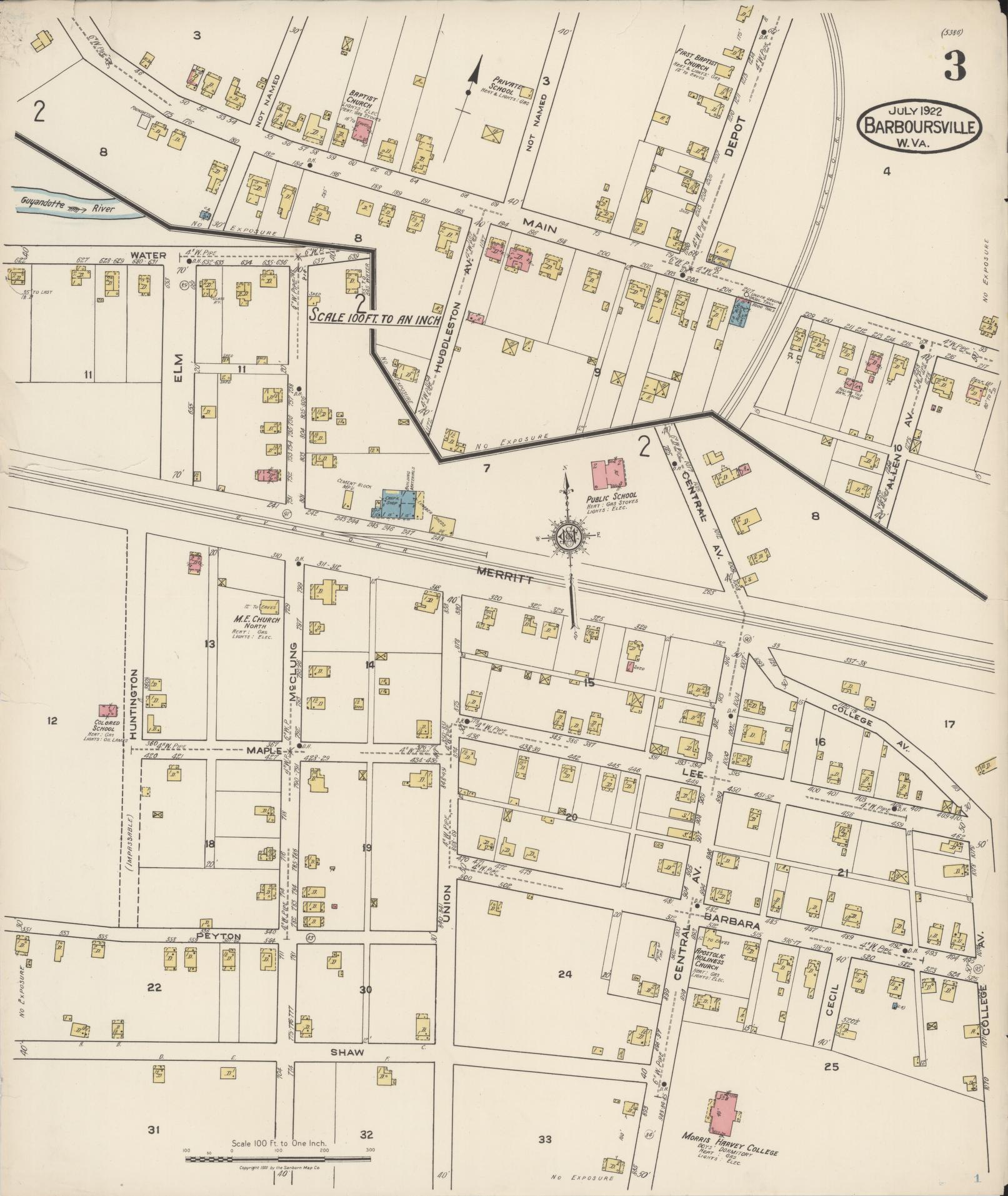 Sanborn Fire Insurance Map from Barboursville, Cabell County, West Virginia (1922), Sheet #0003 - Complete Map Set gallery image, historic Sanborn map, vintage wall art, West Virginia West Virginia