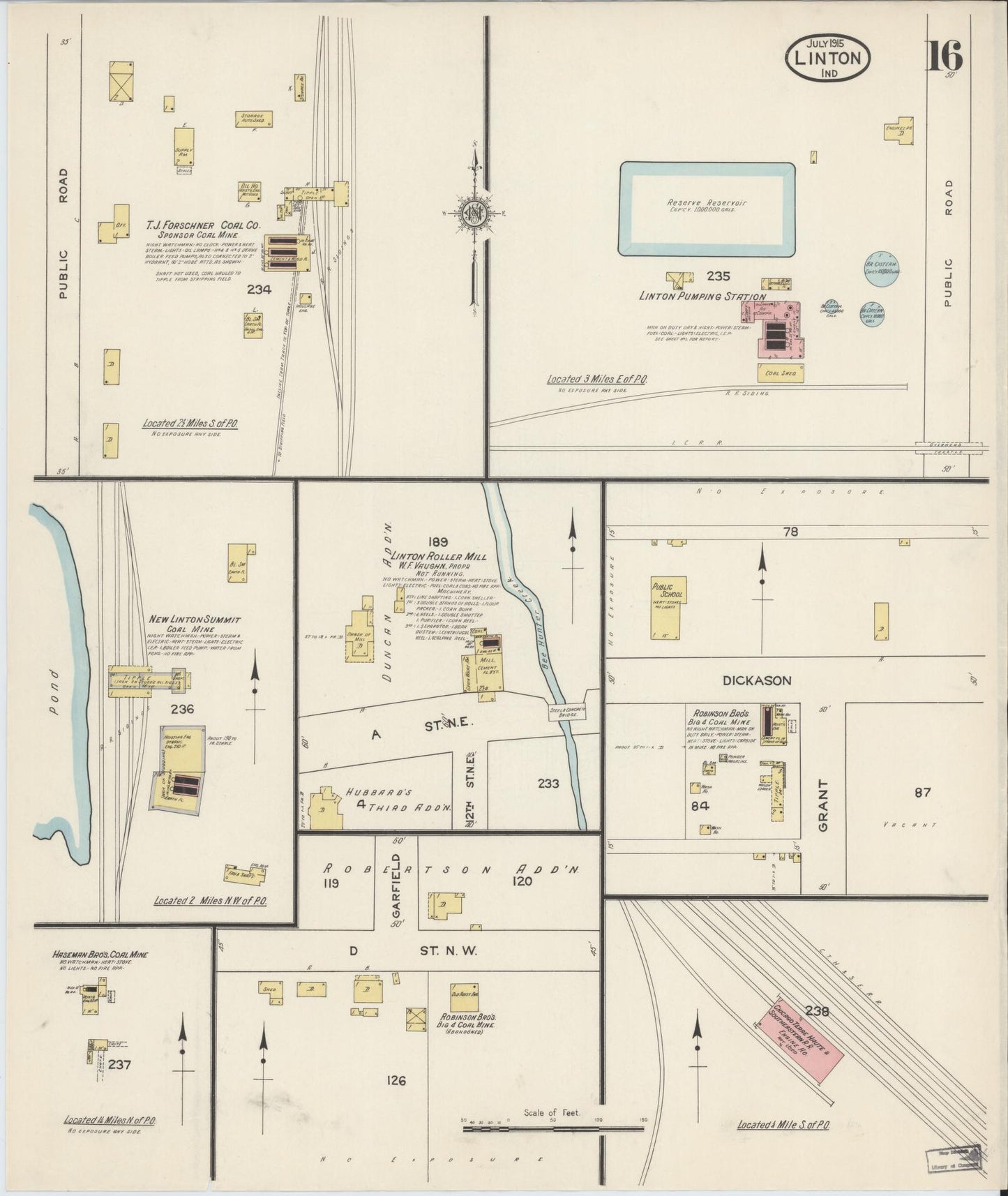 Sanborn Fire Insurance Map from Linton, Greene County, Indiana (1915), Sheet #0016 - Complete Map Set gallery image, historic Sanborn map, vintage wall art, Indiana Indiana
