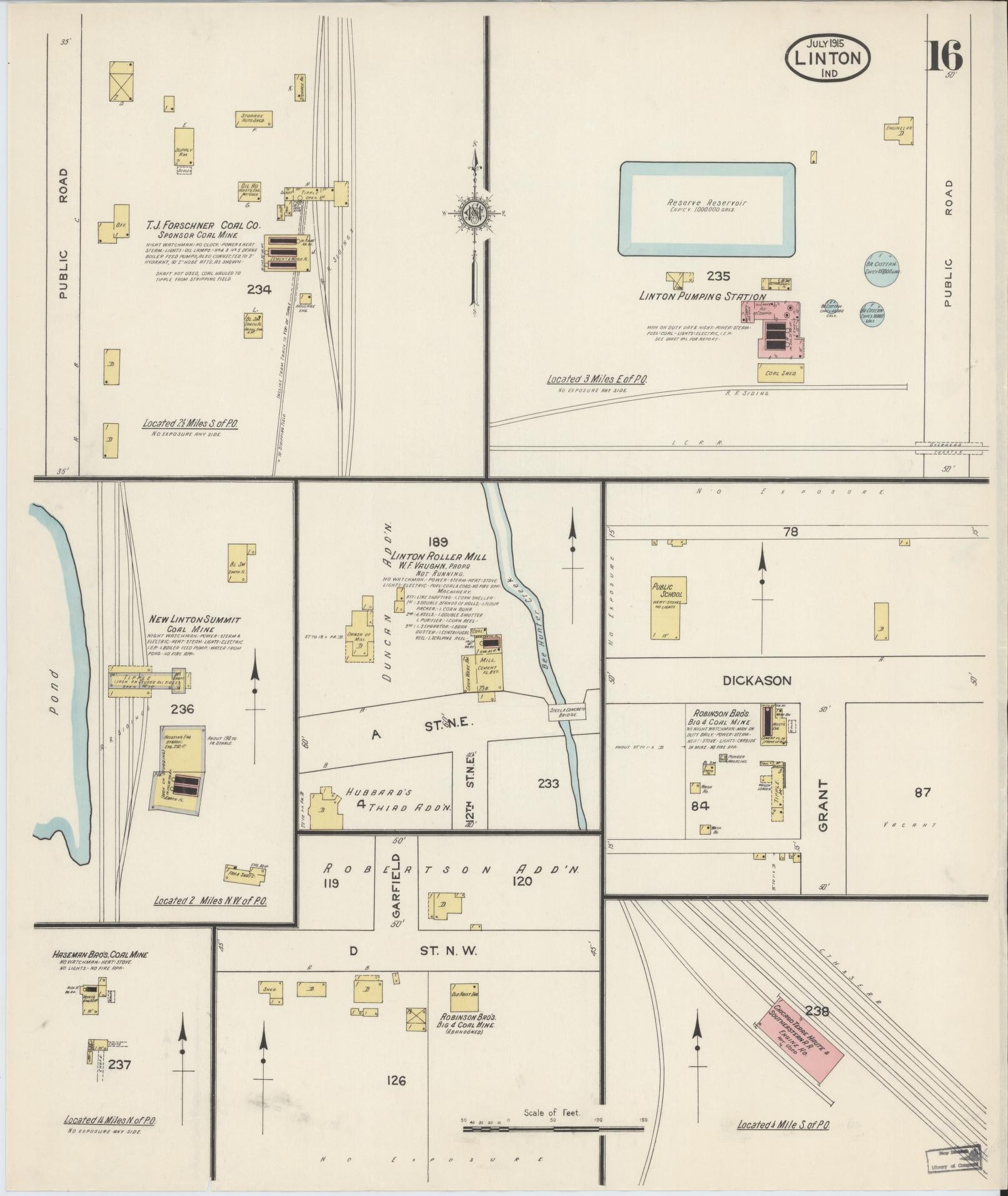 Sanborn Fire Insurance Map from Linton, Greene County, Indiana (1915), Sheet #0016 - Complete Map Set gallery image, historic Sanborn map, vintage wall art, Indiana Indiana