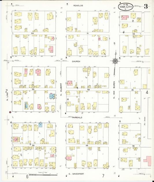 Sanborn Fire Insurance Map from Iowa City, Johnson County, Iowa (1912), Sheet #0003 - Historic Sanborn Fire Insurance Map Print, vintage old map wall art