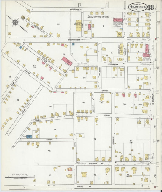 Sanborn Fire Insurance Map from Henderson, Vance County, North Carolina (1917), Sheet #0018 - Historic Sanborn Fire Insurance Map Print, vintage old map wall art, antique decor, genealogy gift, North Carolina North Carolina map